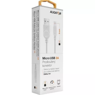 ALIGATOR datový kabel s prodlouženým konektorem microUSB, 2A, bílá
