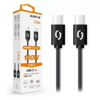 ALIGATOR datový kabel POWER 100W, USB-C/USB-C 5A, délka 1, 5 m, černá