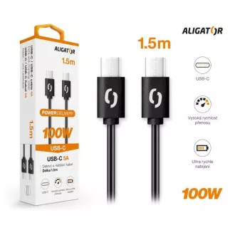 ALIGATOR datový kabel POWER 100W, USB-C/USB-C 5A, délka 1, 5 m, černá