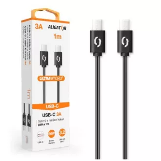 ALIGATOR datový kabel POWER 60W, USB-C/USB-C 3A, délka 1 m, černá