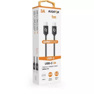 ALIGATOR datový kabel POWER 60W, USB-C/USB-C 3A, délka 1 m, černá