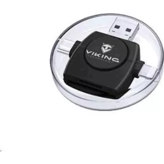 Viking OTG čtečka paměťových karet SD a Micro SD 4v1 s koncovkou APPLE Lightning / Micro USB / USB 3.0 / USB-C, černá