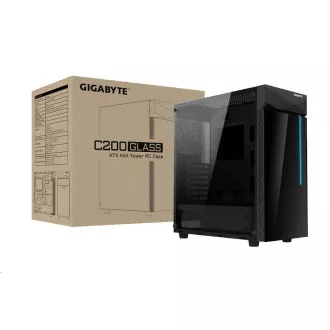 GIGABYTE case GB-C200G, RGB Lighting, bez zdroje, transparentní bok, Mid tower