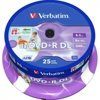 VERBATIM DVD+R(25-pack)/Spindle Double Layer 8X 8.5GB Inkjet Printable