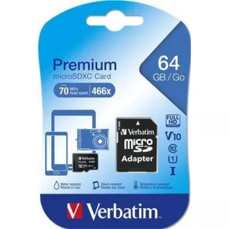 VERBATIM MicroSDXC karta 64GB Premium, U1 + adaptér