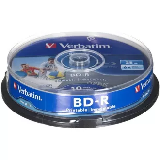 VERBATIM BD-R SL Datalife HTL (10-pack)Blu-Ray/Spindle/6x/25GB Wide Printable
