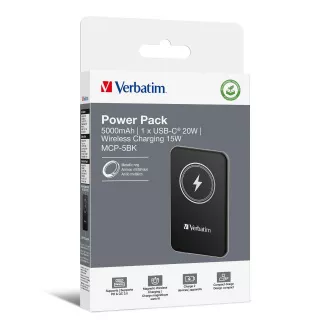 VERBATIM Powerbanka Charge 'n' Go, Magnetická, 5000 mAh, USB-C, Černá