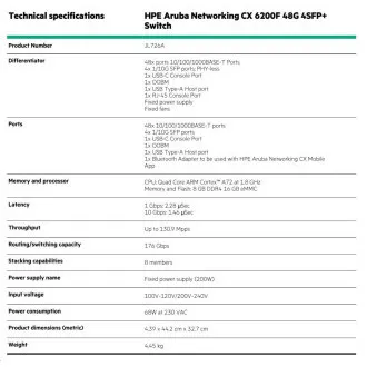 HPE Aruba Networking CX 6200F 48G 4SFP+ Switch JL726AR RENEW HPE Aruba Networking CX 6200F 48G 4SFP+ Switch JL726AR RENEW