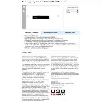 VERBATIM Externí HDD 1TB Store 'n' Go USB 3.0, Black