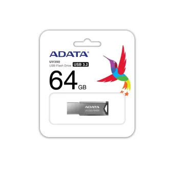 ADATA Flash Disk 64GB UV350, USB 3.2 Dash Drive, tmavě stříbrná textura kov