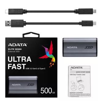 ADATA Externí SSD 500GB SE880, USB-C 3.2 Gen 2x2, R:2000/W:2000MB/s, šedá