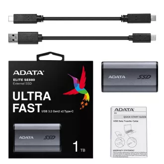 ADATA Externí SSD 2TB SE880, USB-C 3.2 Gen 2x2, R:2000/W:2000MB/s, šedá
