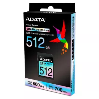 ADATA SDXC karta 512GB Extreme, PCIe Gen3, UHS-I, C10, V30, (R:800/W:700 MB/s)
