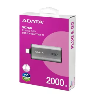 ADATA External SSD 2TB SC750, USB-C 3.2 Gen2, Černá