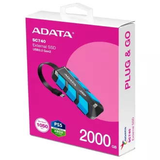 ADATA External SSD 2TB SC740, USB-C 3.2 Gen2, Černo-modrá