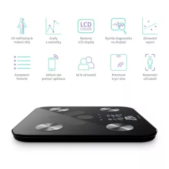 TrueLife FitShape S6 BT - Bioelektrická impedanční bluetooth váha - černá