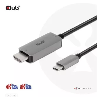 Club3D kabel USB-C na HDMI, 4K120Hz 8K60Hz HDR10 s DSC1.2, Aktivní kabel, M/M, 3m