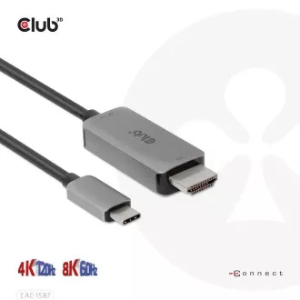 Club3D kabel USB-C na HDMI, 4K120Hz 8K60Hz HDR10 s DSC1.2, Aktivní kabel, M/M, 3m