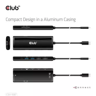 Club 3D Dokovací stanice USB-C 8v1, 1xDP, 1xHDMI, 1xUSB-C PD100W, 2xUSB, čtečka SD karet, šedá