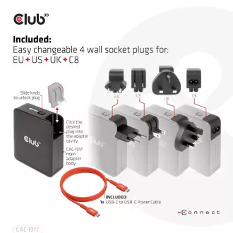 Club3D cestovní nabíječka 140W GaN technologie, 3xUSB-C, 1xUSB-A, PPS + PD 3.1 Support