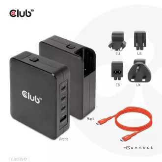 Club3D cestovní nabíječka 140W GaN technologie, 3xUSB-C, 1xUSB-A, PPS + PD 3.1 Support