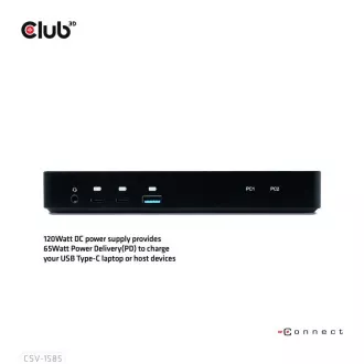 Club3D Dokovací stanice USB-C 10v1, 1xDP, 1xHDMI, 3xUSB-C, 3xUSB, 1xRJ45, 1x3.5mm, černá