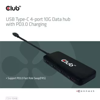 Club3D hub 1xUSB-C na 4xUSB-C, 10Gbps port, PD 3.0