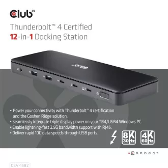 Club3D Dokovací stanice USB-C 12v1, 1xDP, 1xHDMI, 2xUSB-C, 4xUSB, 1xRJ45, černá