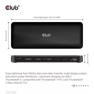 Club3D Dokovací stanice USB-C 12v1, 1xDP, 1xHDMI, 2xUSB-C, 4xUSB, 1xRJ45, černá