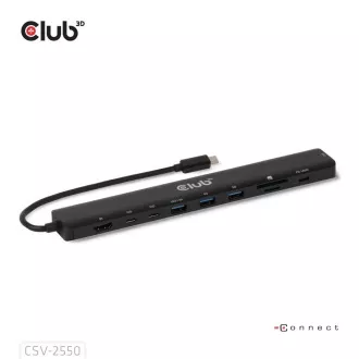 Club3D Dokovací stanice USB-C 10v1, 140W PD, 1xHDMI, 3xUSB-C, 3xUSB, 1xRJ45, černá