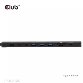 Club3D Dokovací stanice USB-C 10v1, 140W PD, 1xHDMI, 3xUSB-C, 3xUSB, 1xRJ45, černá