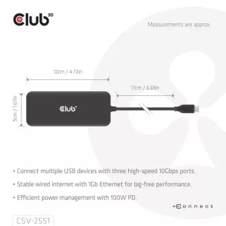 Club3D Dokovací stanice USB-C 8v1, 1xHDMI, 1xDP, 1xUSB-C, 2xUSB, 1xRJ45, černá