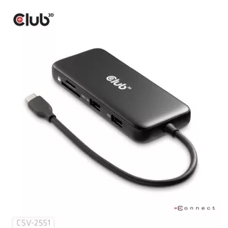Club3D Dokovací stanice USB-C 8v1, 1xHDMI, 1xDP, 1xUSB-C, 2xUSB, 1xRJ45, černá