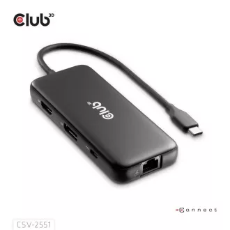 Club3D Dokovací stanice USB-C 8v1, 1xHDMI, 1xDP, 1xUSB-C, 2xUSB, 1xRJ45, černá