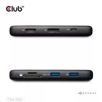 Club3D Dokovací stanice USB-C 8v1, 1xHDMI, 1xDP, 1xUSB-C, 2xUSB, 1xRJ45, černá