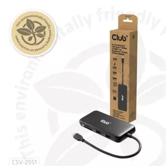 Club3D Dokovací stanice USB-C 8v1, 1xHDMI, 1xDP, 1xUSB-C, 2xUSB, 1xRJ45, černá