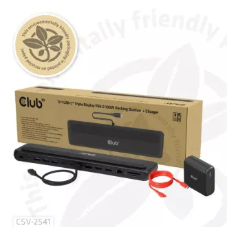 Club3D Dokovací stanice USB-C 12v1, 2xHDMI, 1xDP, 2xUSB-C, 3xUSB, 1xRJ45, 1x3.5mm, černá