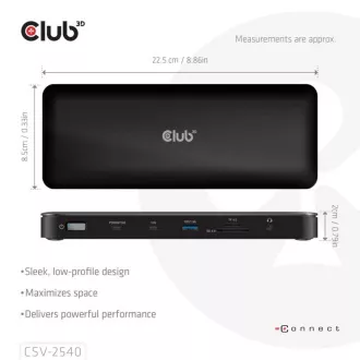 Club3D Dokovací stanice USB-C 14v1, 2xHDMI, 2xDP, 3xUSB-C, 1xUSB-C PD, 2xUSB, 1xRJ45, 1x3.5mm, microSD/SD, černá
