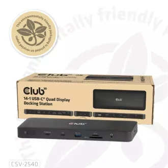 Club3D Dokovací stanice USB-C 14v1, 2xHDMI, 2xDP, 3xUSB-C, 1xUSB-C PD, 2xUSB, 1xRJ45, 1x3.5mm, microSD/SD, černá