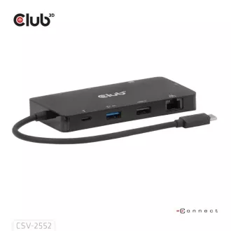 Club3D Dokovací stanice USB-C 9v1, 2xHDMI, 1xUSB-C, 1xUSB-C PD, 2xUSB, 1xRJ45, microSD/SD, černá