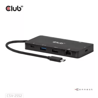 Club3D Dokovací stanice USB-C 9v1, 2xHDMI, 1xUSB-C, 1xUSB-C PD, 2xUSB, 1xRJ45, microSD/SD, černá