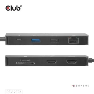 Club3D Dokovací stanice USB-C 9v1, 2xHDMI, 1xUSB-C, 1xUSB-C PD, 2xUSB, 1xRJ45, microSD/SD, černá