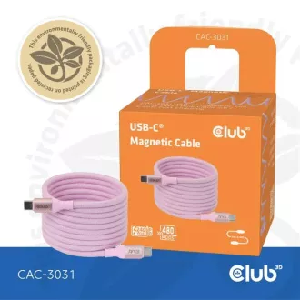 Club3D Kabel magnetický USB-C, 240W PD3.1, 480 Mbps, 2m, růžová
