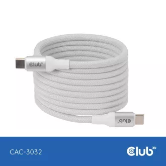 Club3D Kabel magnetický USB-C, 240W PD3.1, 480 Mbps, 2m, bílá