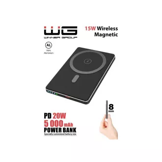 WG - Power Bank 5000 mAh, bezdrátová 15W + PD 20W, černá