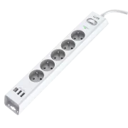 WG - Přepěťová ochrana 5 slotů + 2x USB-A + 1x USB-C, kabel 1, 5 metru, bílá