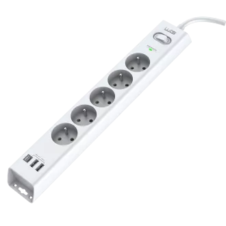 WG - Přepěťová ochrana 5 slotů + 2x USB-A + 1x USB-C, kabel 1, 5 metru, bílá