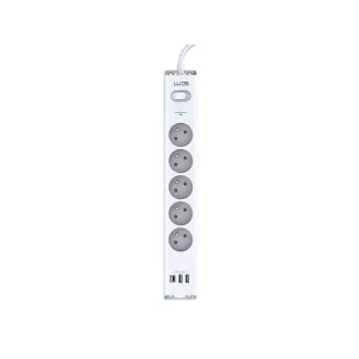 WG - Přepěťová ochrana 5 slotů + 2x USB-A + 1x USB-C, kabel 1, 5 metru, bílá