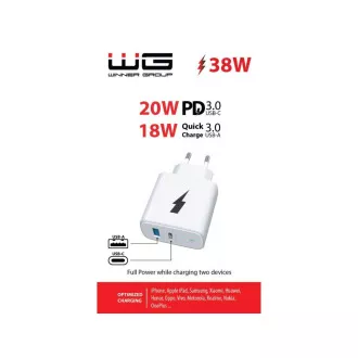 WG - Síťová nabíječka 2x USB 38W, 1x USB-C PD 20W + 1x USB-A QC 3.0 18W, bílá
