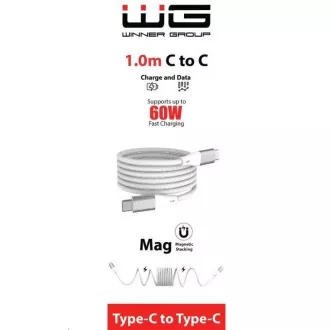 WG - Datový kabel Type-C na Type-C, 1 metr, 3A, 60W, magnetický samonavíjecí, bílá